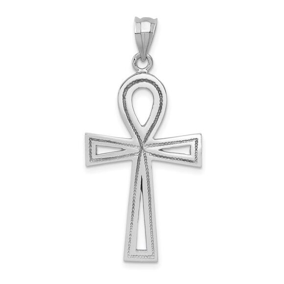 14k White Gold Polished Ankh Cross Pendant 19 x 39mm